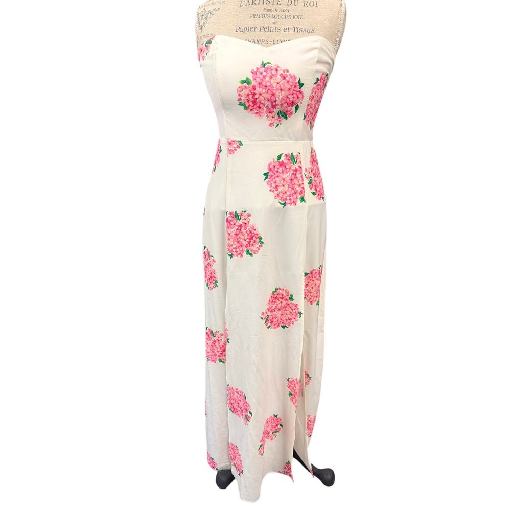 Miss Holly Ivory Floral Strapless Maxi Dress L